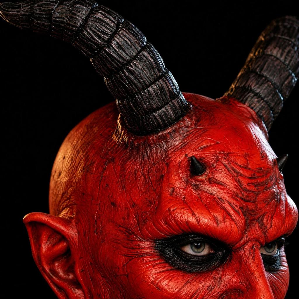 Latex Devil Mask with Horns Red Textured for Cosplayers