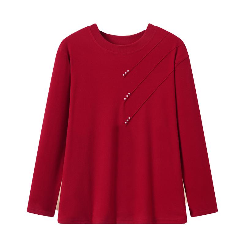 Plus Size Fleece T-Shirt for Middle-Aged and Elderly Women - Warm, Loose, and Comfortable for Autumn and Winter
