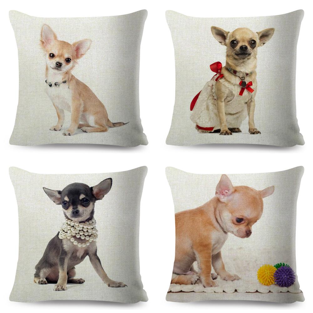 Cute Little Dog Chihuahua Cushion Cover Decor Lovely Pet Animal Pillowcase Polyester Throw Pillow Case for Sofa Home Car 45x45cm