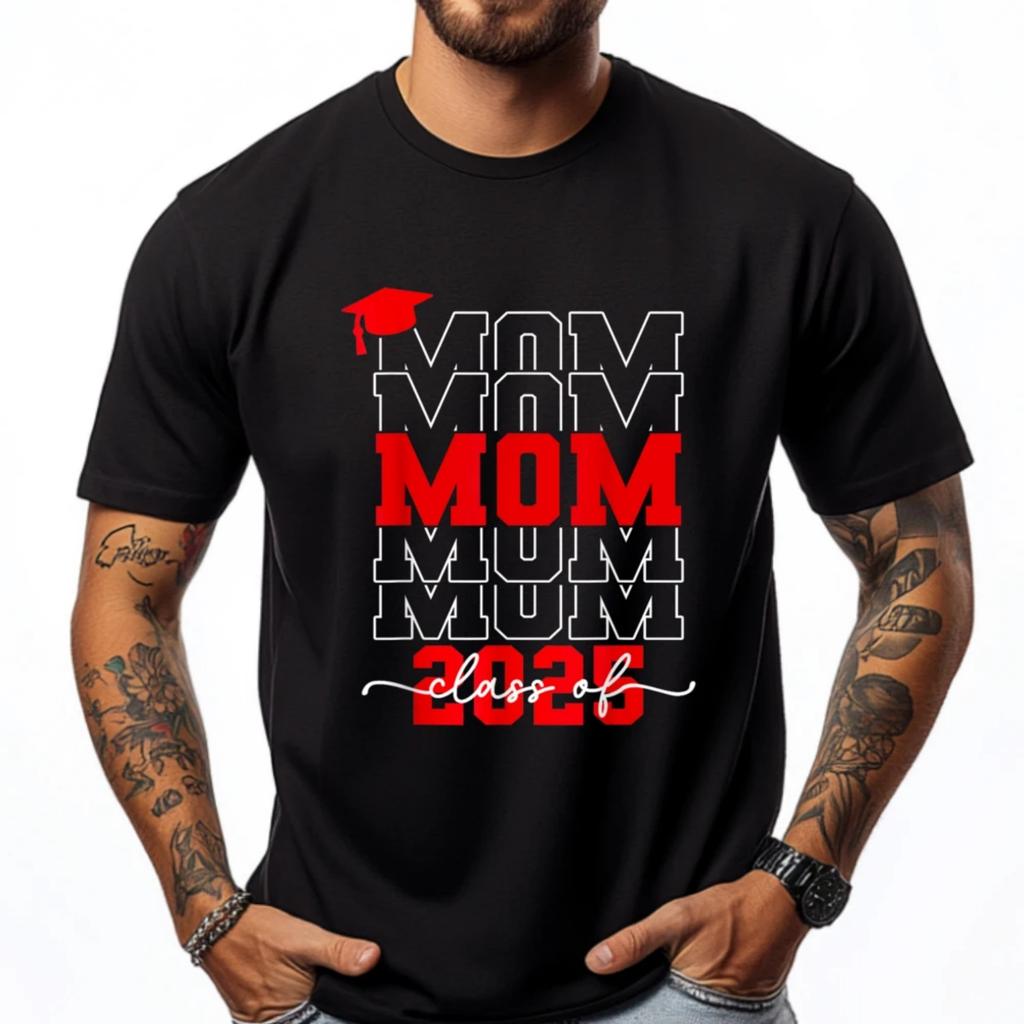 Proud Mom Of A Class Of 2025 Mom Senior 2025 Graduate Mother Vintage T Shirt Men ClassicCotton T Shirt Men Vintage Style