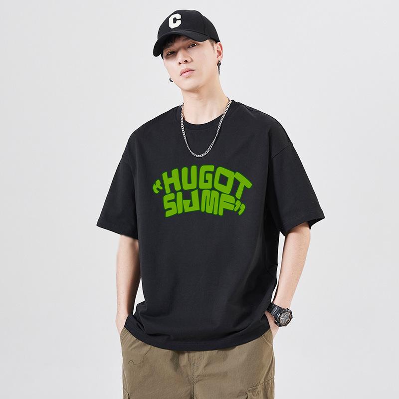 

Новая тяжелая мужская футболка с короткими рукавами, свободная и модная дышащая рубашка с половиной рукавов из чесаного хлопка с круглым вырезом и надписью 3XL