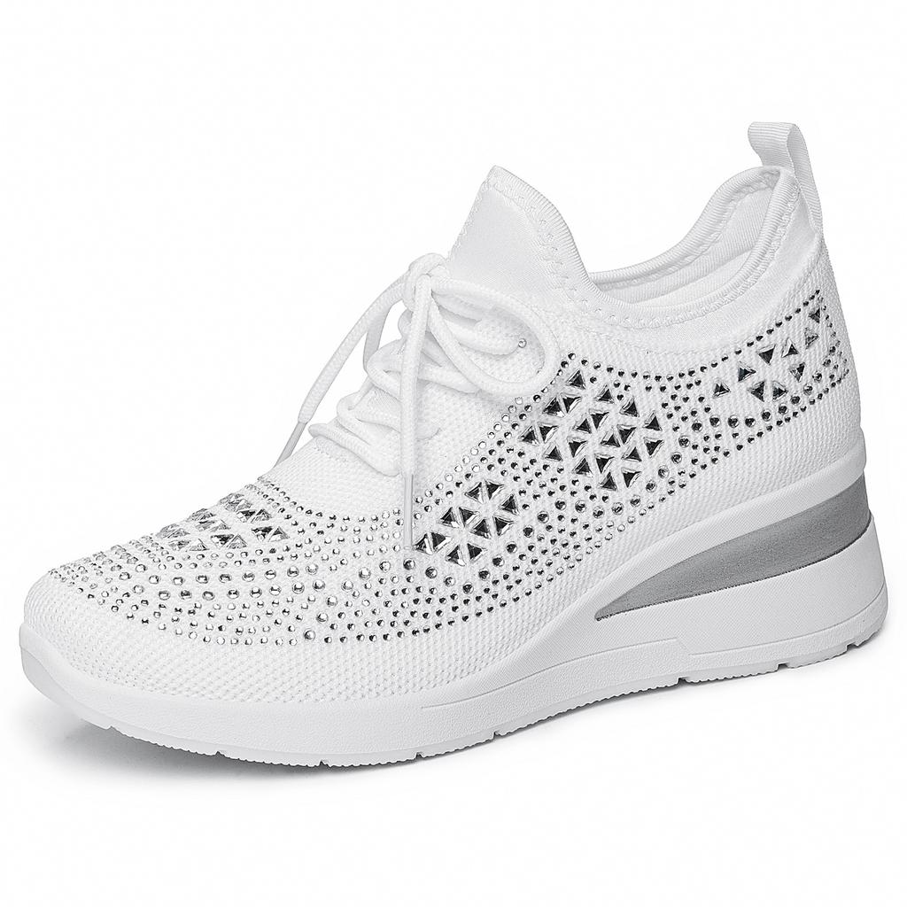 Rhinestone Lace-up Women's Casual Shoes Low-top Sports Shoes Fashion Style Women's Shoes Daily Commuting Height-increasing Shoes Women
