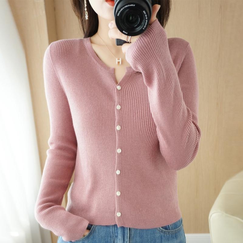 Spring and Autumn Thin V-neck Knitted Cardigan Women's New Slim-fit Sweater Korean Version Versatile Jacket Long Sleeve