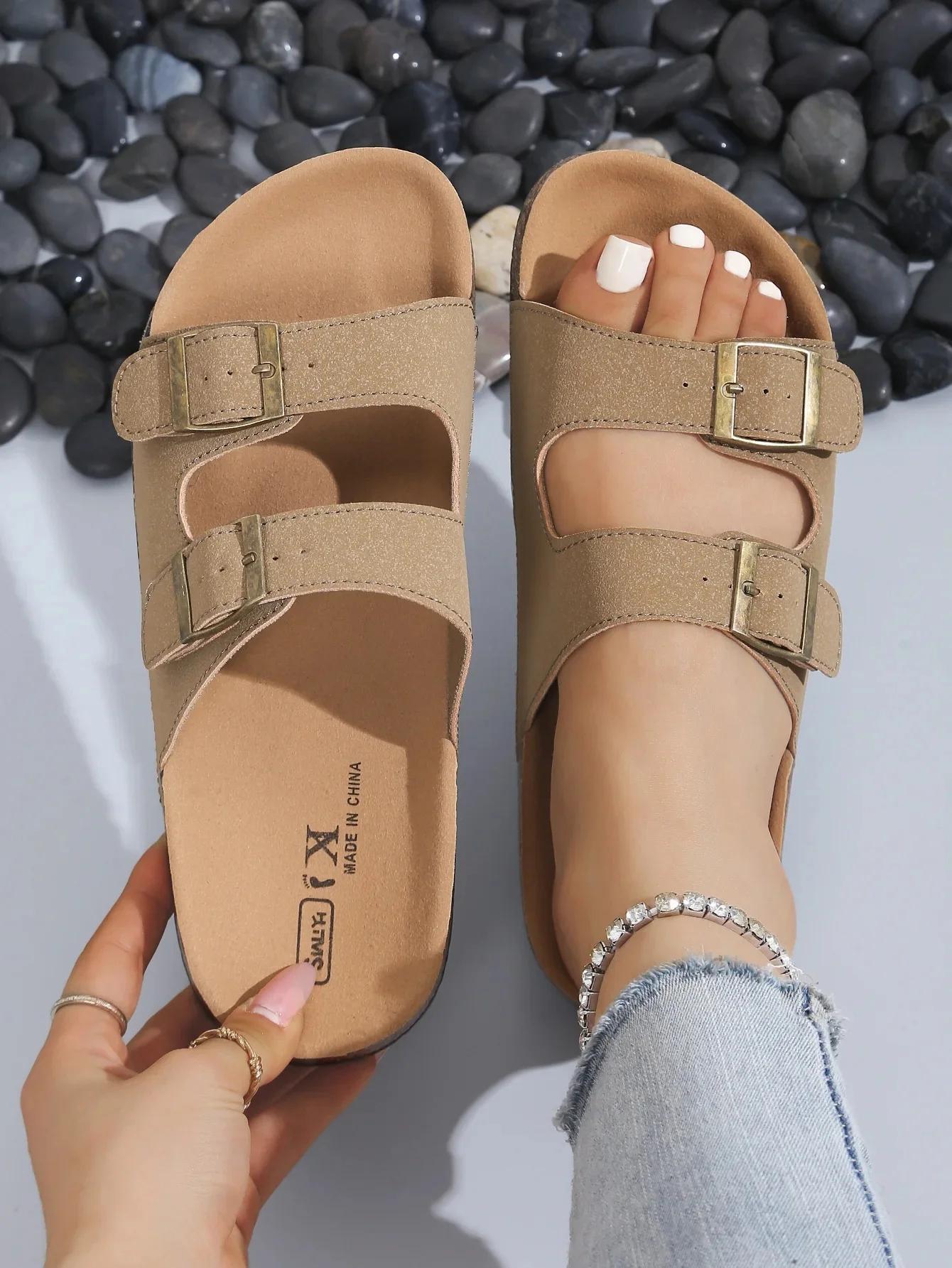 

Fashion Women s Wooden Bottom Flat Sandals Summer Spring New Arrival Large Size Beach Slippers Comfortable Casual Slip-On Shoes 42 хаки
