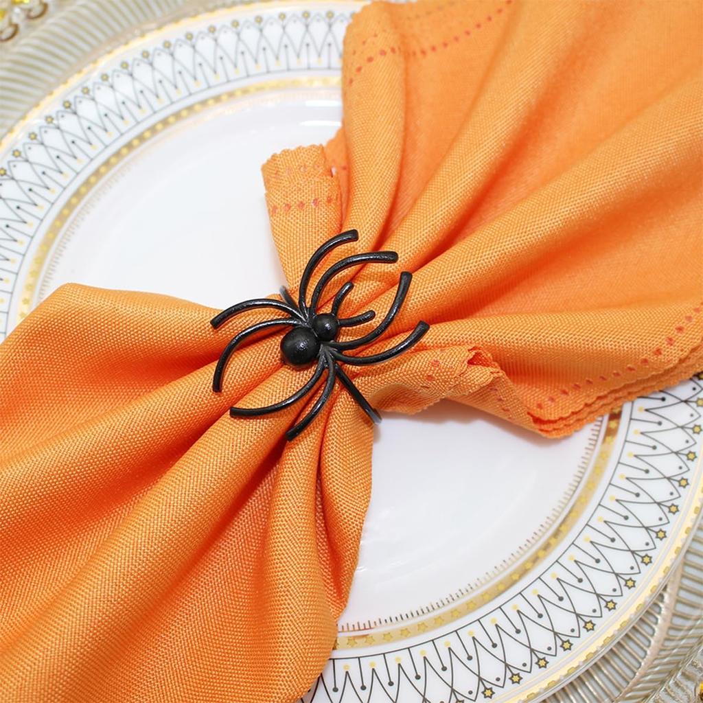 Halloween Spider Napkin Rings Metal Alloy Napkin Holder Rings Serviette Buckle Ring for Halloween Party Kitchen Dinner Table Decorations (Black)