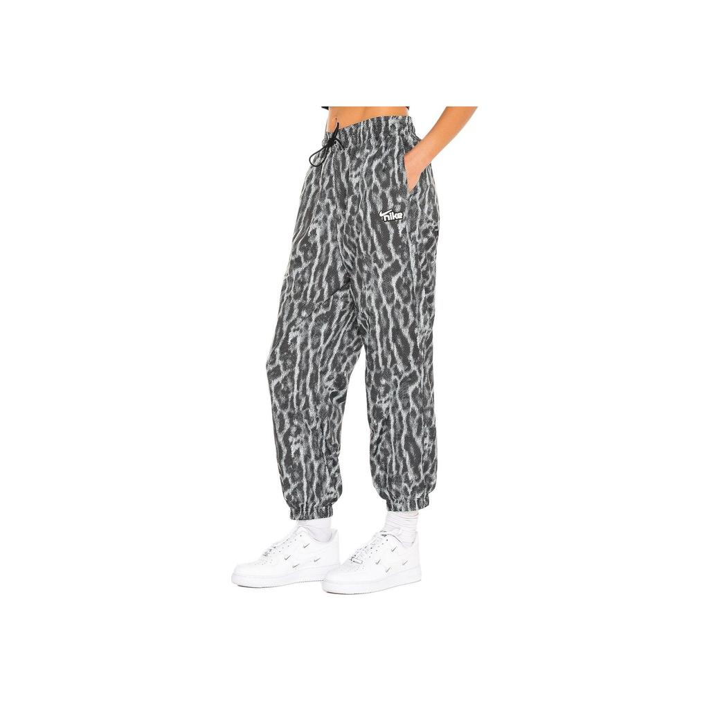 Nike Leopard Print Mid-Rise Drawstring Cuffed Casual Pants Women Bottoms Gray DC0025-070