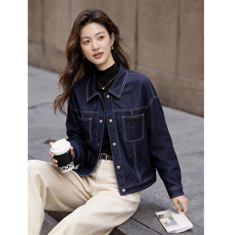 

Demana Women s Denim-Style Rivet Pocket Lapel Jacket XL