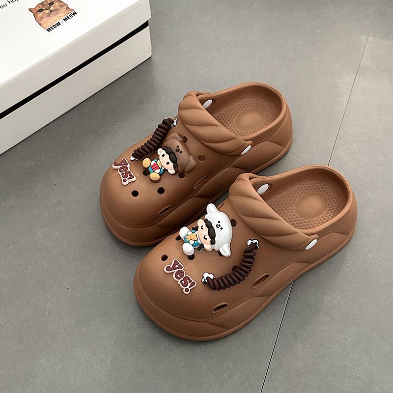 

Сладкие и милые мультяшные кукольные туфли с дырочками, женские весенние новые, пляжные, нескользящие, крутые тапочки 40-41 коричневый