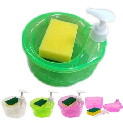 Plastic Kitchen Dish Soap Dispenser with Sponge and Cleaning Brush