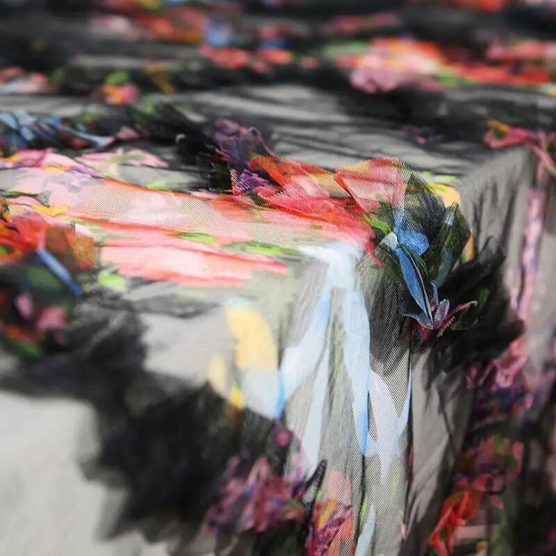 Pleated Floral Striped Mesh Fabric 3D Creative Handmade DIY Sewing Design Wedding Dress Tutu Skirt Curtain Clothing Supplies