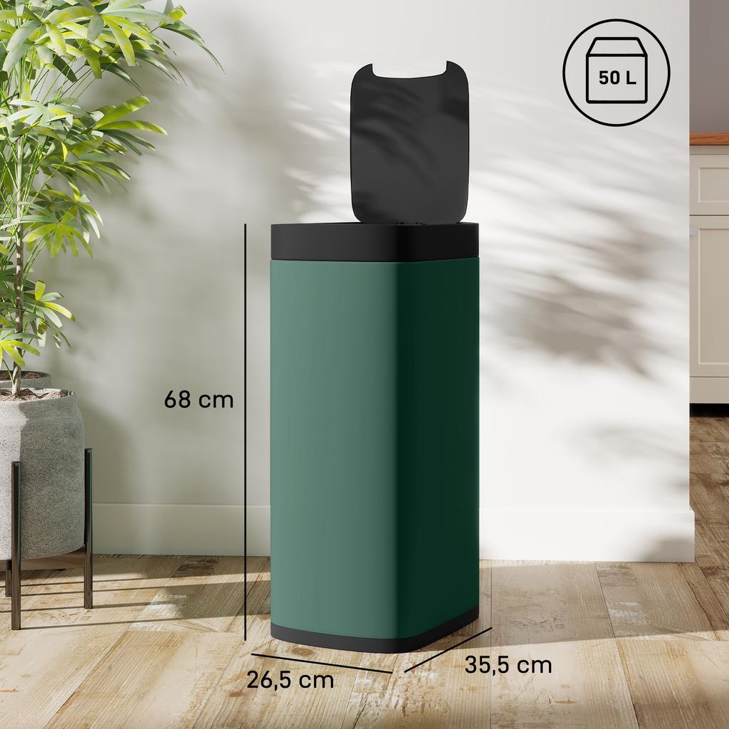 Bidone Sensore da 50L, Bidone Automatico da Cucina, Comando Manuale, Alimentato a Batteria, Senza Sacco Interno, per Cucina, Camera da Letto
