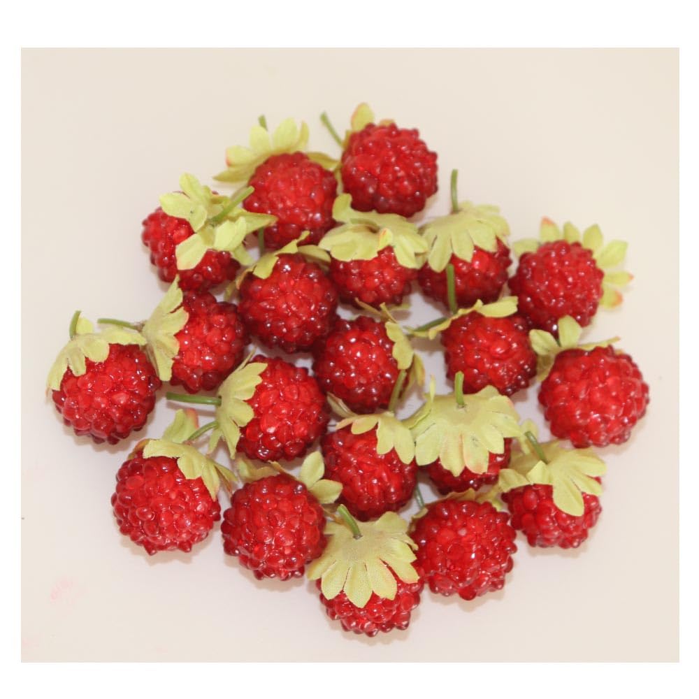Raspberry Fruit Food Artificial Interior Decoration Models, Raspberry, 20-Pack, Samples, Flowers, Display, (Red EX)