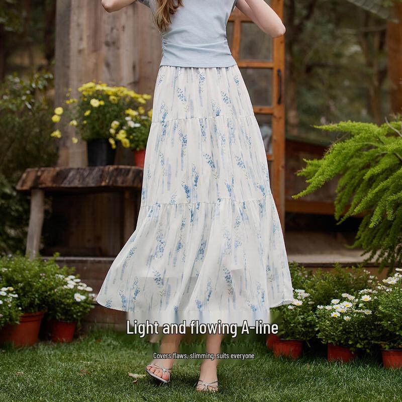Women s Floral A-line Midi Skirt L