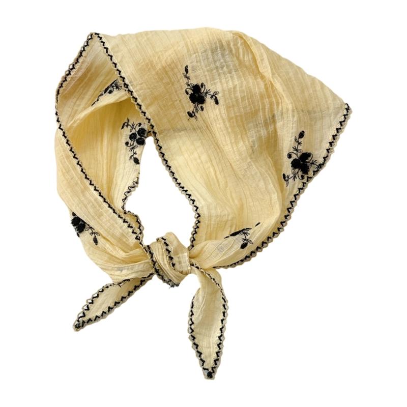 Elegant Embroidered Triangular Scarf Headwear Lightweight Silk Like Polyester Fabric Headscarf for Travel Daily Commute