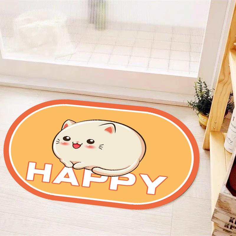 Cartoon Cute Diatom Mud Mat Bathroom Door Moisture-wicking Quick Drying Mat Oval Home Dirt and Non-slip Mat Durable