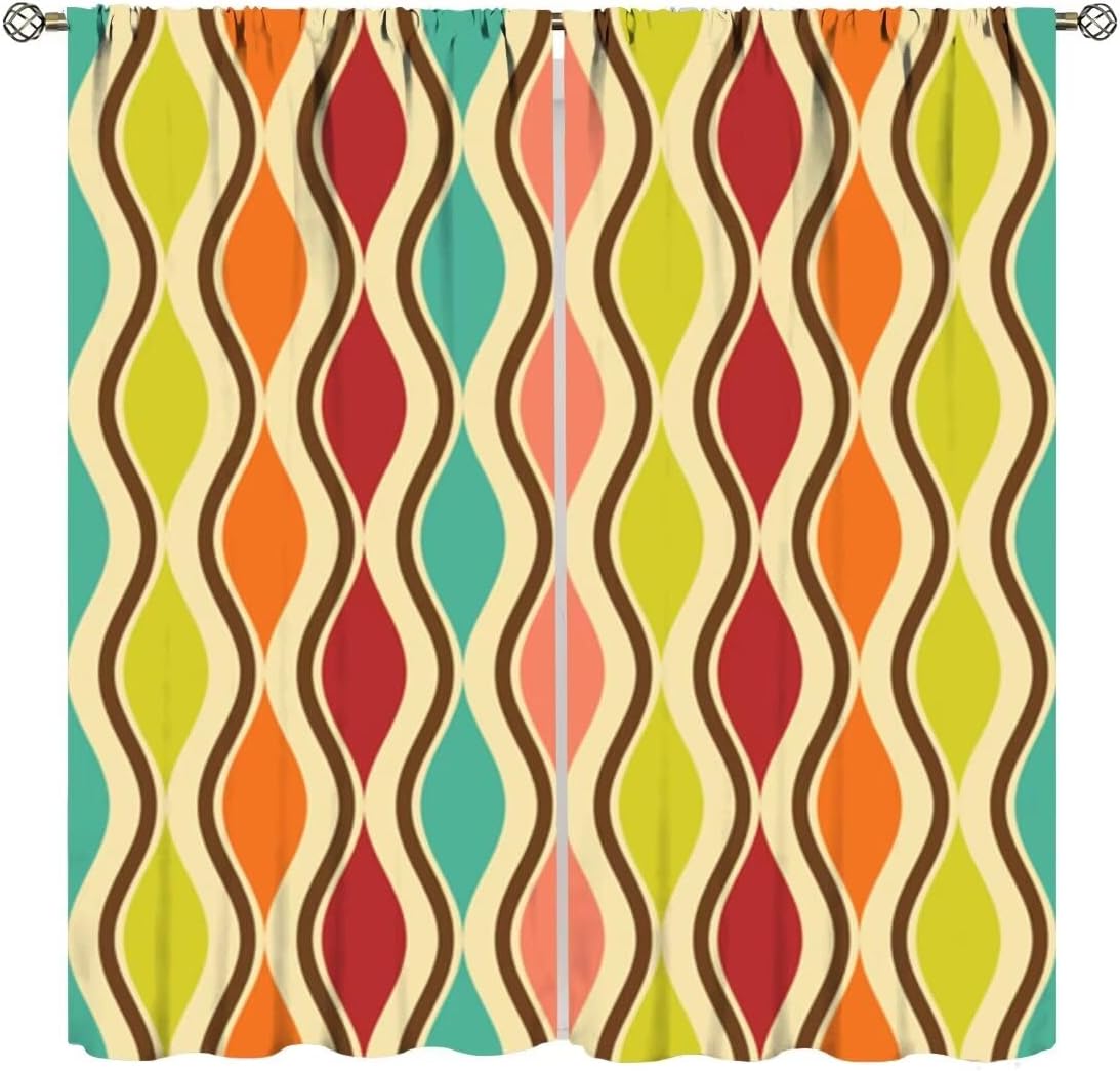Boho Leuke Bloemengordijnen Vintage Hippie Bloemenstijl Raambekleding Slaapkamer Woonkamer Keuken Abstract Geometrisch Gordijn Voor Zitten Polyester W100*H130(CM)-Hooks&2PCS