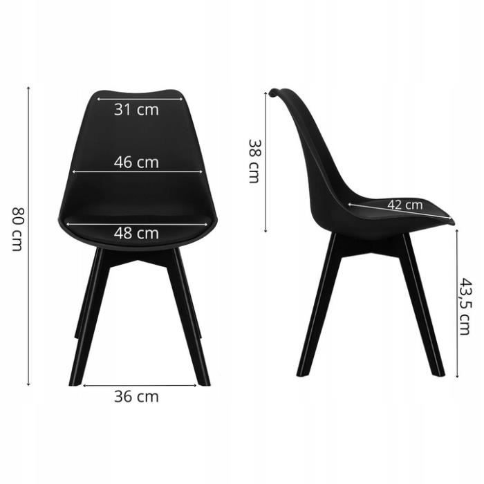 Chaise de cuisine rétro rembourrée - SPRINGOS - Noir - Pieds en bois massif - Capacité 125 kg