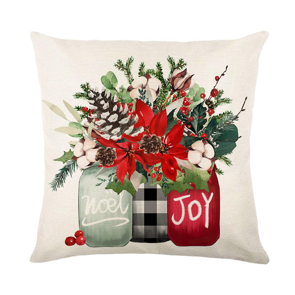 Santa Claus Print Pillow Cover Linen Home Living Room Sofa Cushion Cover Pillow Cover