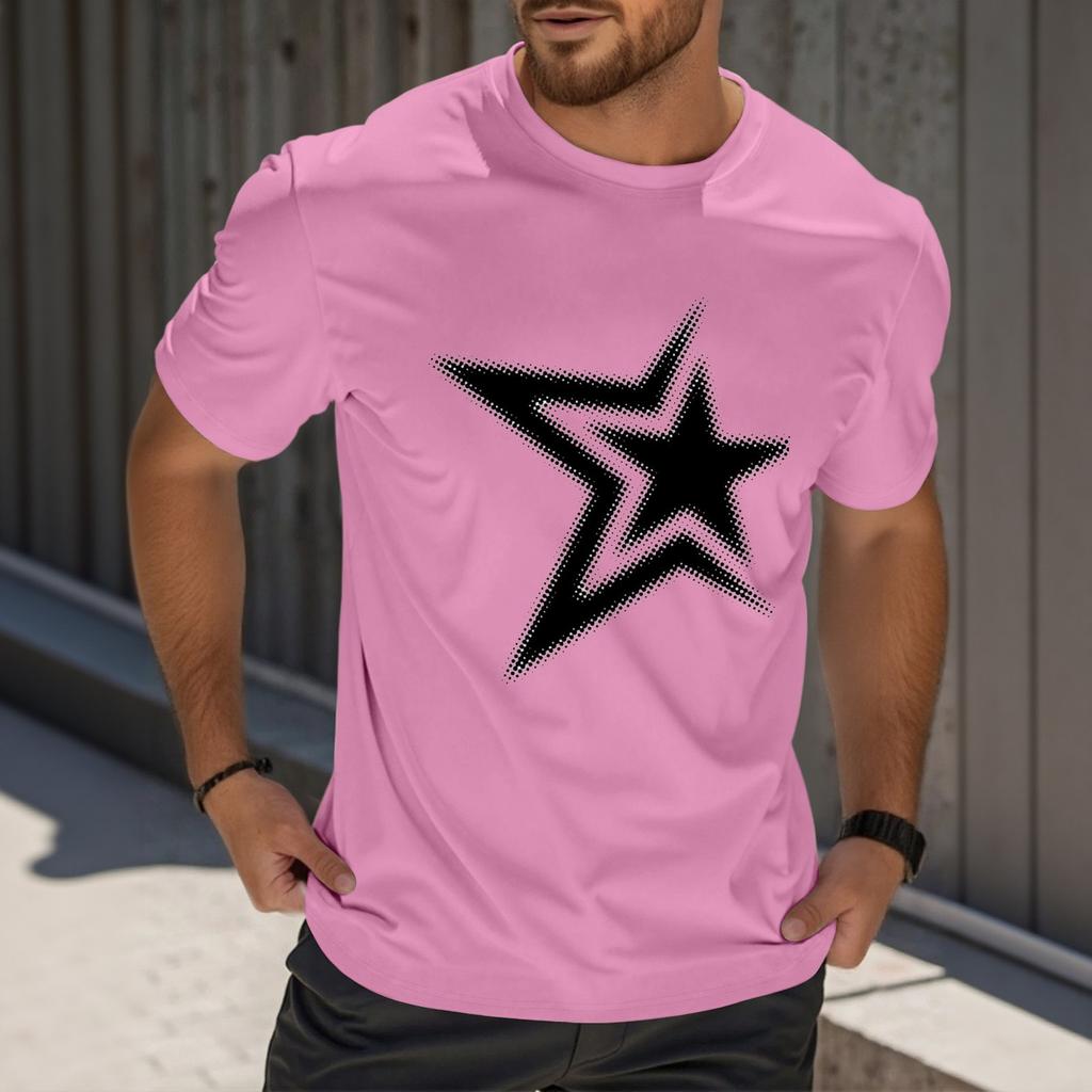 Men's Fashion Printed Round Neck Straight Shoulder Short Sleeve T-Shirt Top