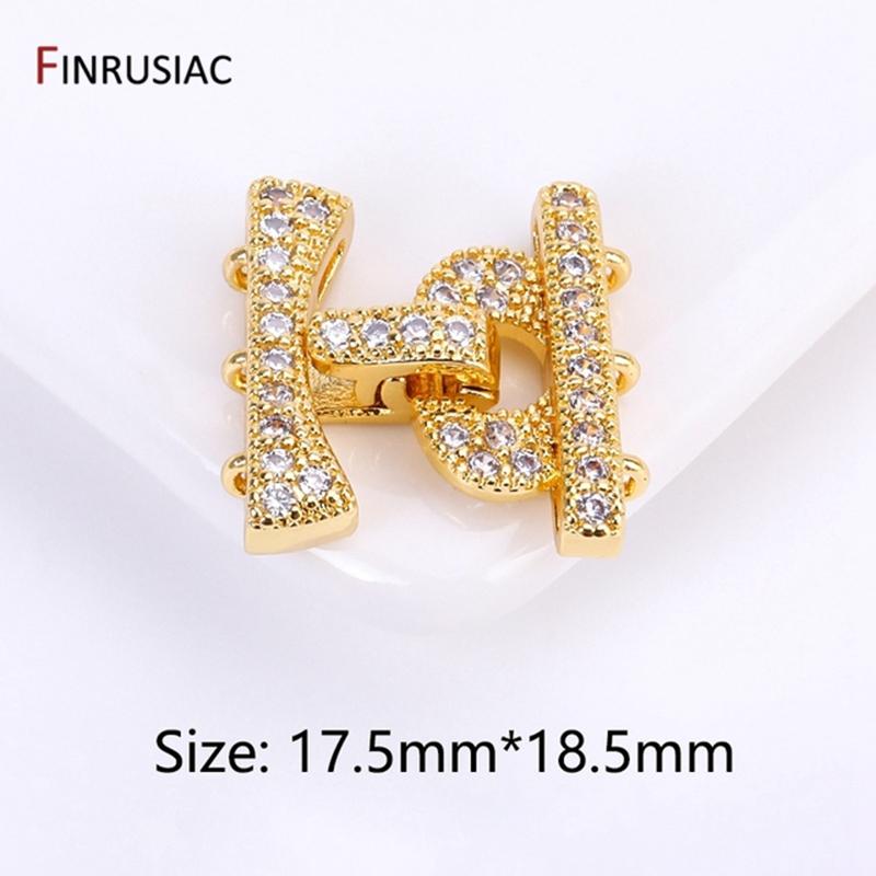 

18K Gold Plated Creative 3 Strands Closure Fasteners Lock Clasps, Brass Inlaid Zircon Pearl Clasps Connector For Jewelry Making 1 piece