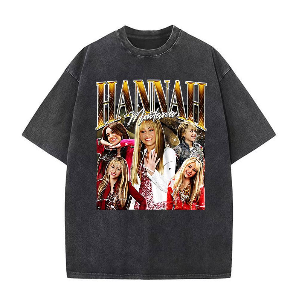 Vintage TV Character Pop Star Singer Hannah Montana T Shirts Unisex Women Fashion Aesthetic Washed Short Sleeve Tshirts Streetwear