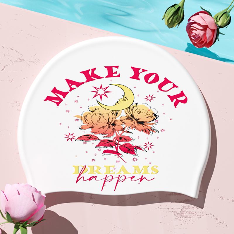 

New Stylish Silicone Swimming Cap Waterproof No Leaking Printed Swim Cap Shower Pool Keep Hair Dry