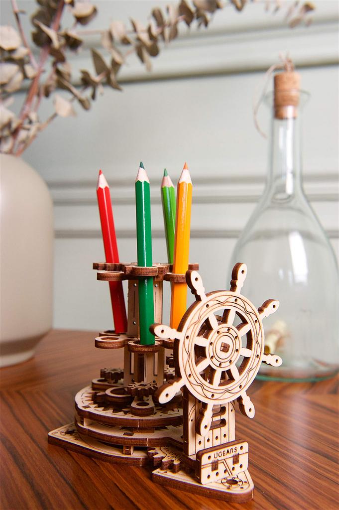 Ugears Wooden DIY Building Toy for Imagination and 70074 Wheel-Organizer, Blocks, Puzzle, Creativity,