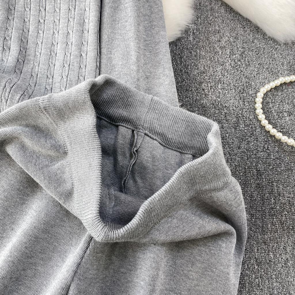 Faionable Knitted Embroidered Striped Set High Waist Wide Leg Pants Zipper Jaet for Women Autumn Season Casual Wear