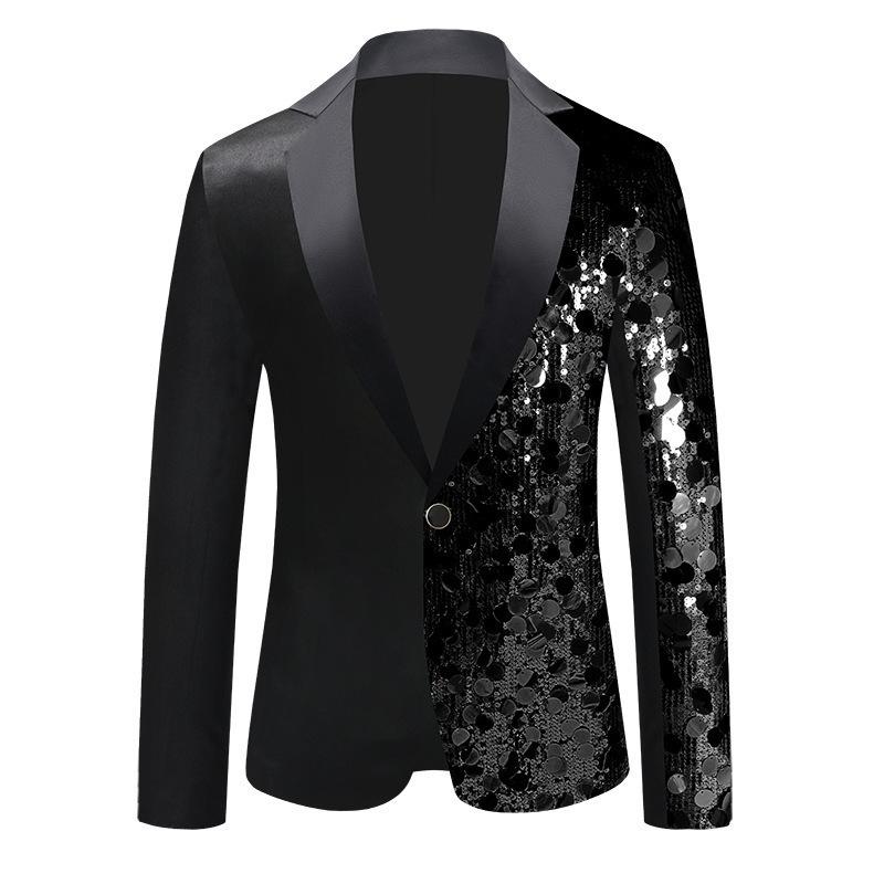 Blazer de Lentejuelas Colgantes para Hombre Vestido de Baile Top de Combinación de Colores de Anfitrión