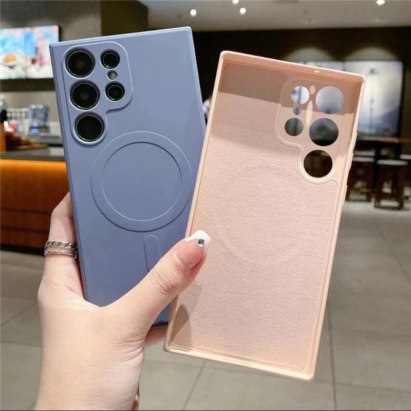 Liquid Silicone Magsafe Case For Samsung Galaxy S24 Ultra S22 Plus S23 S21 FE A55 A15 A35 A05 Magnetic Wireless Charging Cover