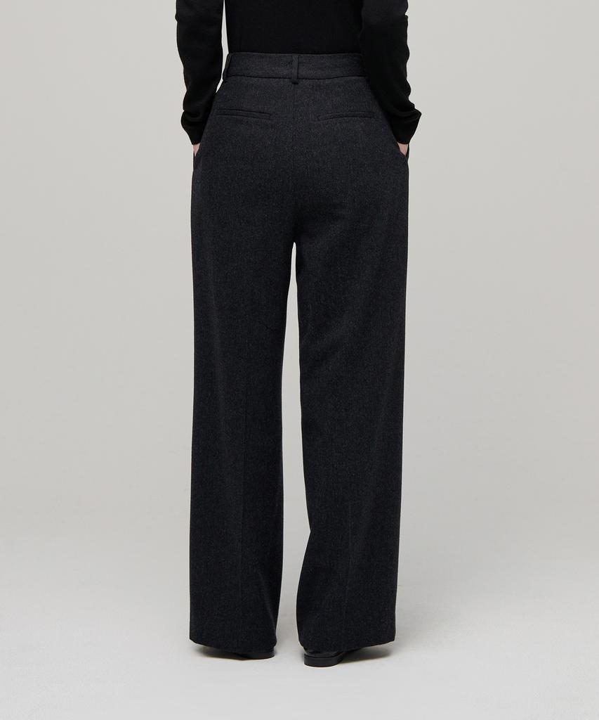 MUSINSA STANDARD WOMAN Women'S Wool Flannel Two-Tuck Wide Slacks [Charcoal Gray]