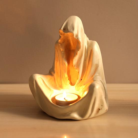 Yousheng Halloween Ghost Wizard Candle Holder Gothic Grim Reaper Votive Tealight Candle Stand Candlestick Decoration Table Centerpiece Ornament