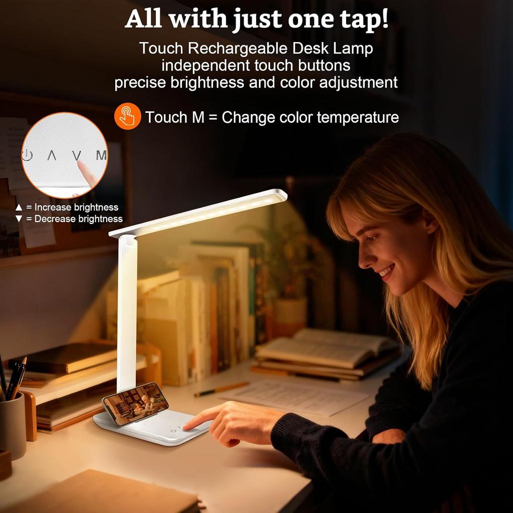 LED Portable Bright Rechargeable Desk Lamp, 4000mah Dimmable Touch Battery Operated Eye-friendly Desk Light With Charger, Adjustable Modern Cordless