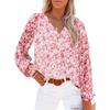 Women's Ditsy Floral Print V Neck Lantern Long Sleeve Loose Blouse Casual Spring Summer Shirt Top