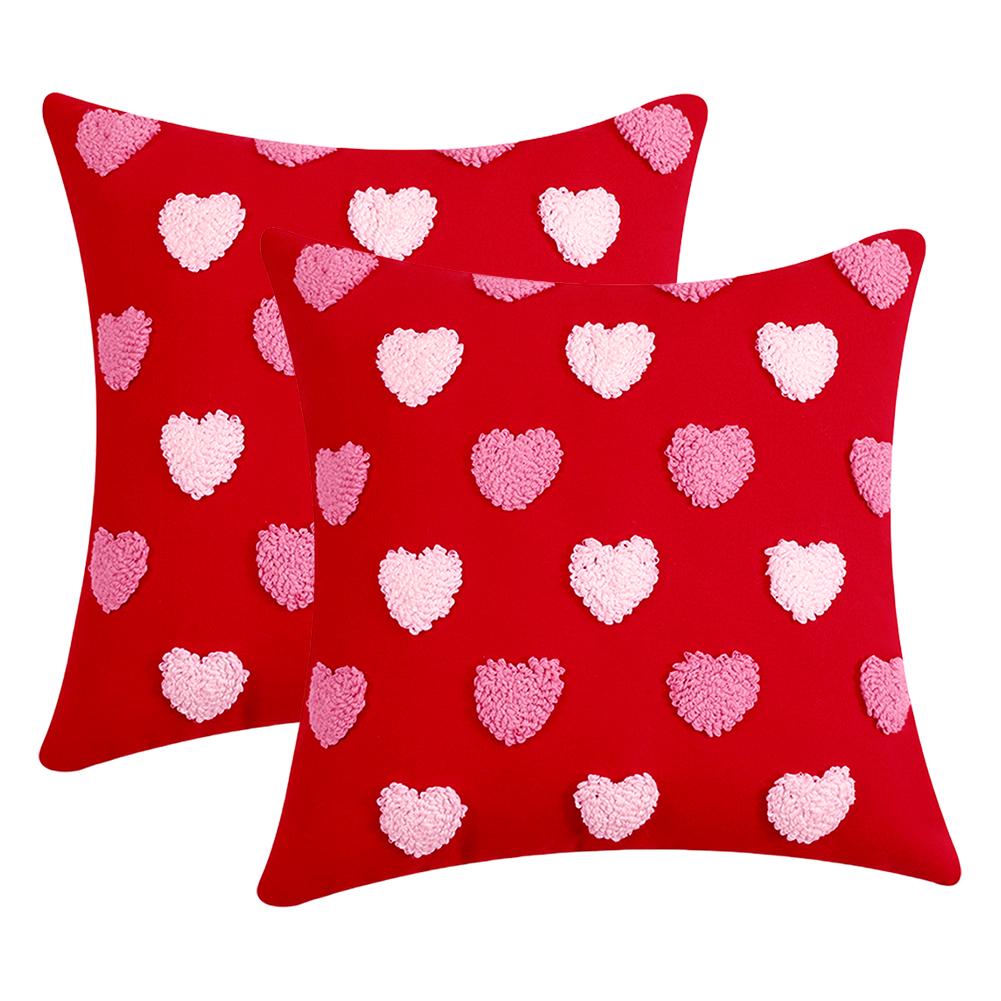 2Pcs Plush Heart Pillow Cover Love Throw Pillow Case 18x18 Inch Faux Fur Pillowcase Soft Throw Pillow Cover for Sofa Couch