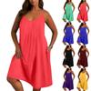 Women's Plus Size Casual Color Round Neck Sleeveless Pleated Camisole With Pocket Dress