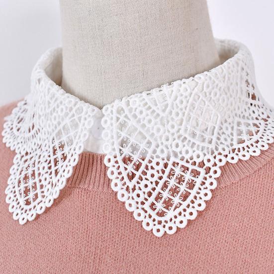 Women Lace Fake White Black Shirt Botton Collar Detachable Blouse Accessory