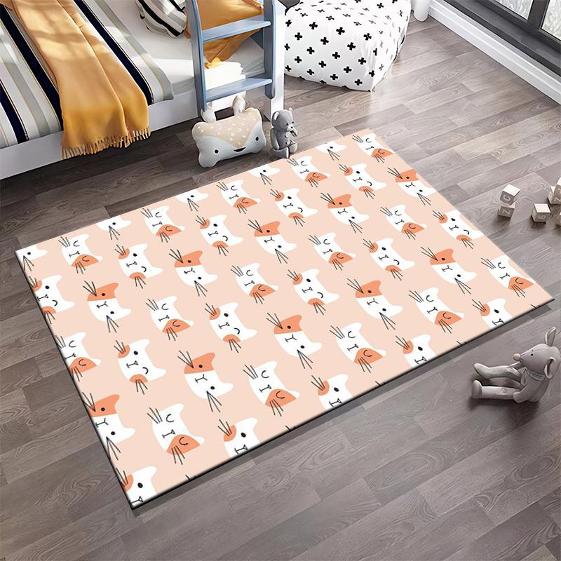 Cute Cartoon Cat Faces Pattern Carpet1Orange and White Design1Soft Pastel Style Suitable for Use As an Anti-slip1 For1room and Bedroom Sofas
