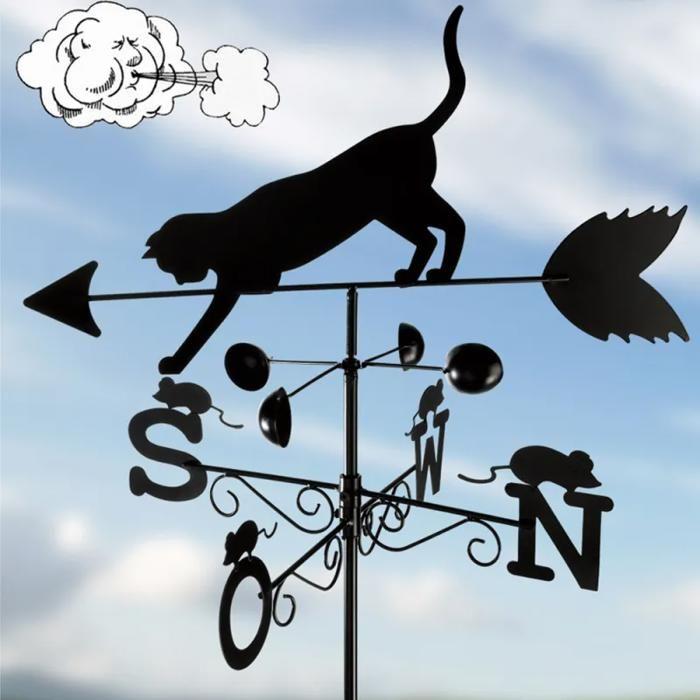 Girouette de jardin - wenko - chat - hauteur 170 cm - matériau résistant aux intempéries - indicateurs n-s-w-o