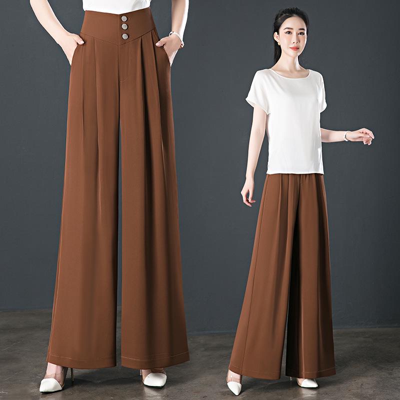 Ice Silk High-Waisted Wide-Leg Pants – Summer Thin, Draping Style for Petite, Middle-Aged Women, Versatile and Casual