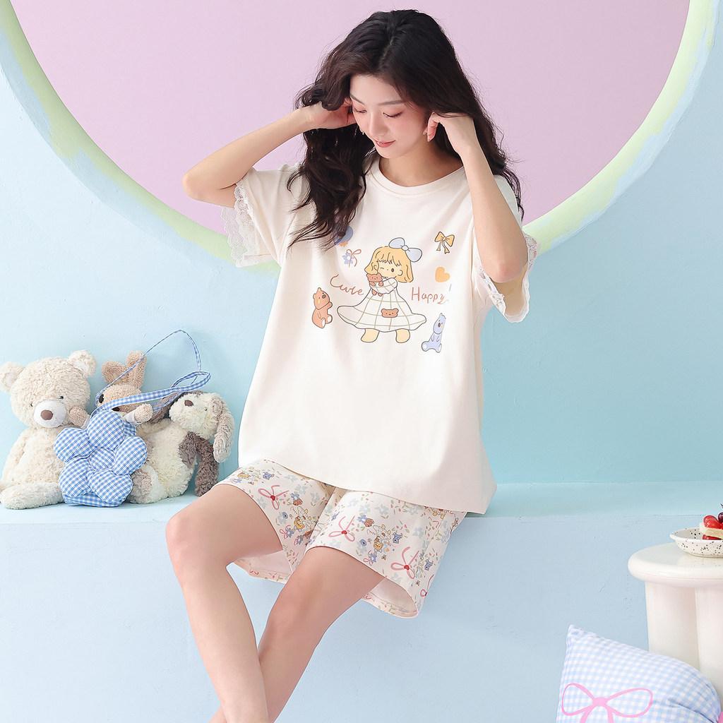 Cotton Womens Summer Sleepwear Set With Short Sleeve Top And Shorts For Lounge Comfort