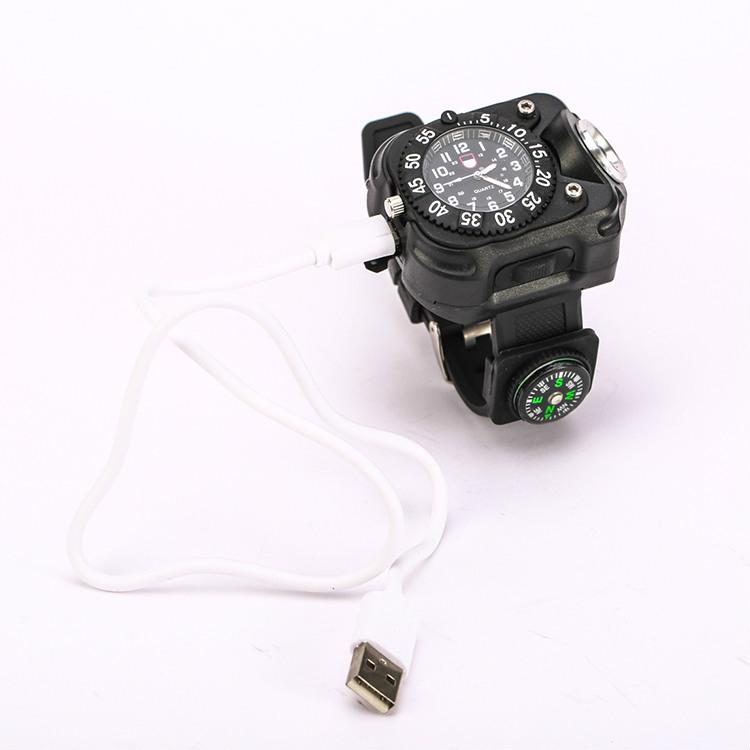 Outdoor Tactical Wrist Light Watch LED Strong Light Flashlight Rechargeable Long-range Multifunctional Waterproof Portable Light