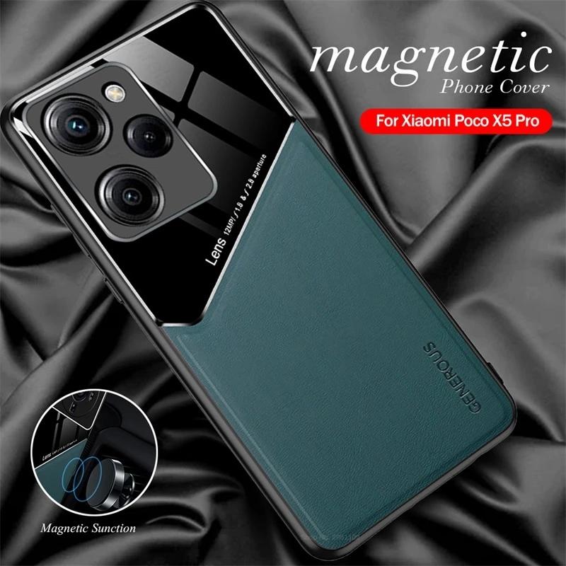 Für Xiaomi Poco X5 Pro 5G Rückseite Lederhülle F5 M4 M3 X4 X3 F3 Pro Stoßfest Coque F4 Gt X3 NFC M5 M5S C40 Hülle Auto Magnetisch