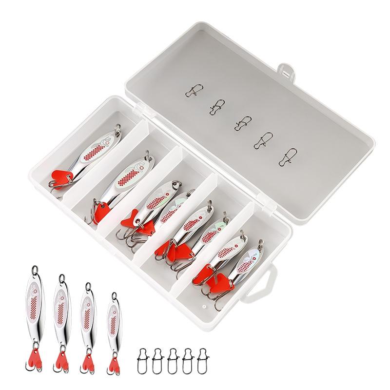 

8 шт./кор., набор смешанных ложек Vib, набор металлических приманок, 7 г, 10 г, 14 г, 18 г, серебряная рыболовная приманка, пресноводные рыболовные снасти, искусственное озеро