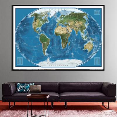 2011 Edition The World Satellite Map Simple World Decor Map For Living Room Bedroom Wall Decor Canvas Painting