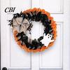 Spooky Door Wreath 15 Inch Halloween for Front Door, Rustic Ruffle with Home Decoration Ghost And Burlap Bow Fireplace Walls Windows Gothic