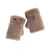 Fuzzy Faux Mink Half-Finger Gloves Women Winter Warm Touchscreen Compatible Streetwear Accessory