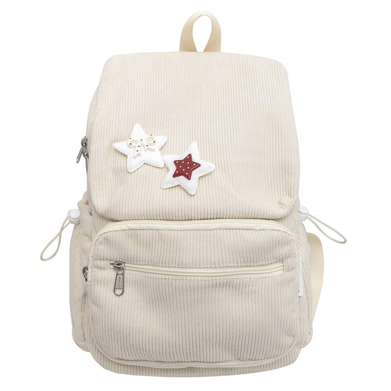 Corduroy big cover college style student schoolbag soft sister large capacity junior high school student star backpack