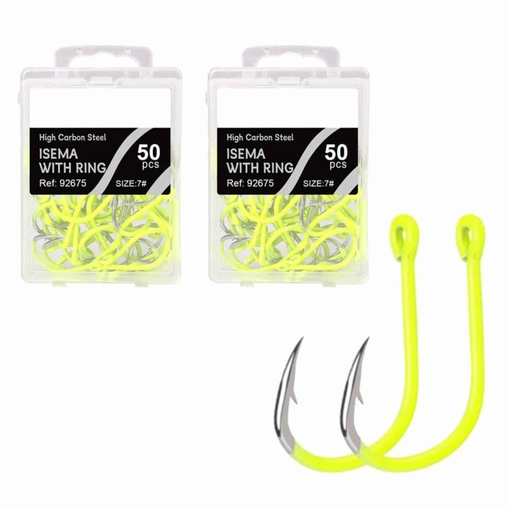 100PCS 50 Pack Offset Beak Circle Hooks Live Bait Fish Hook  Catfish Bass Tuna Walleye Trout 7#