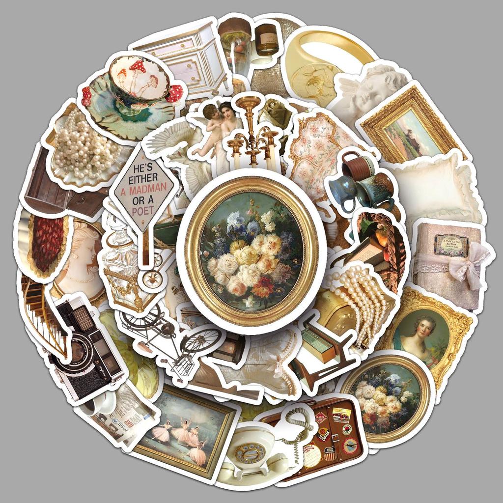 50 Naklejek do Dziennika w Stylu Vintage - Wodoodporne, Dekoracyjne na Laptopy, Kubki, Etui na Telefon